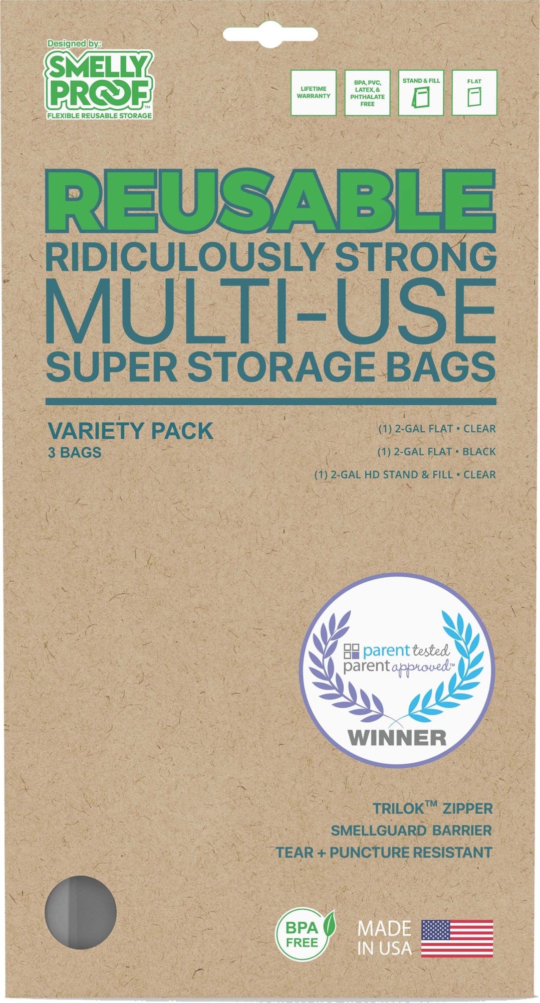 Smelly Proof Reusable Storage Bags 7.6L Variety 3 Pack