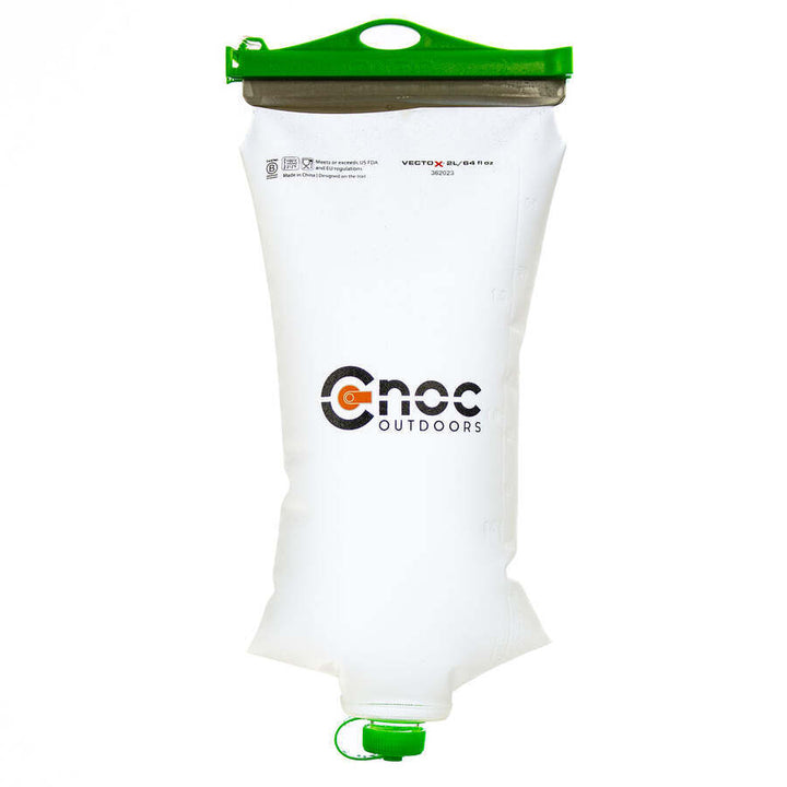 A transparent Cnoc VectoX 28mm water container with a bright green slider and cap