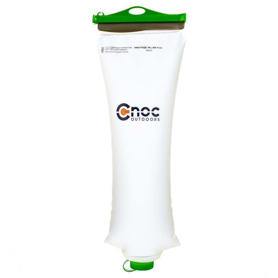 A transparent Cnoc VectoX 28mm water container with a bright green slider and cap