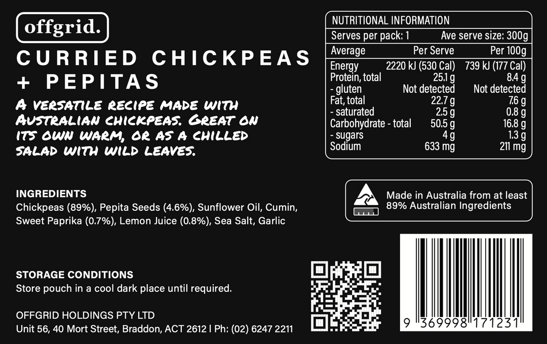 Offgrid Curried Chickpeas & Pepitas Heat & Eat