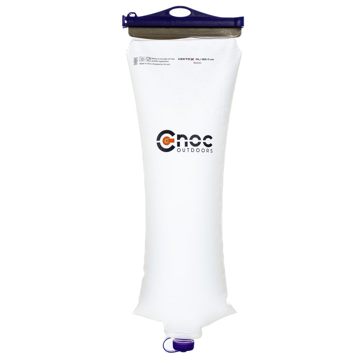A transparent Cnoc VectoX 28mm water container with a purple slider and cap