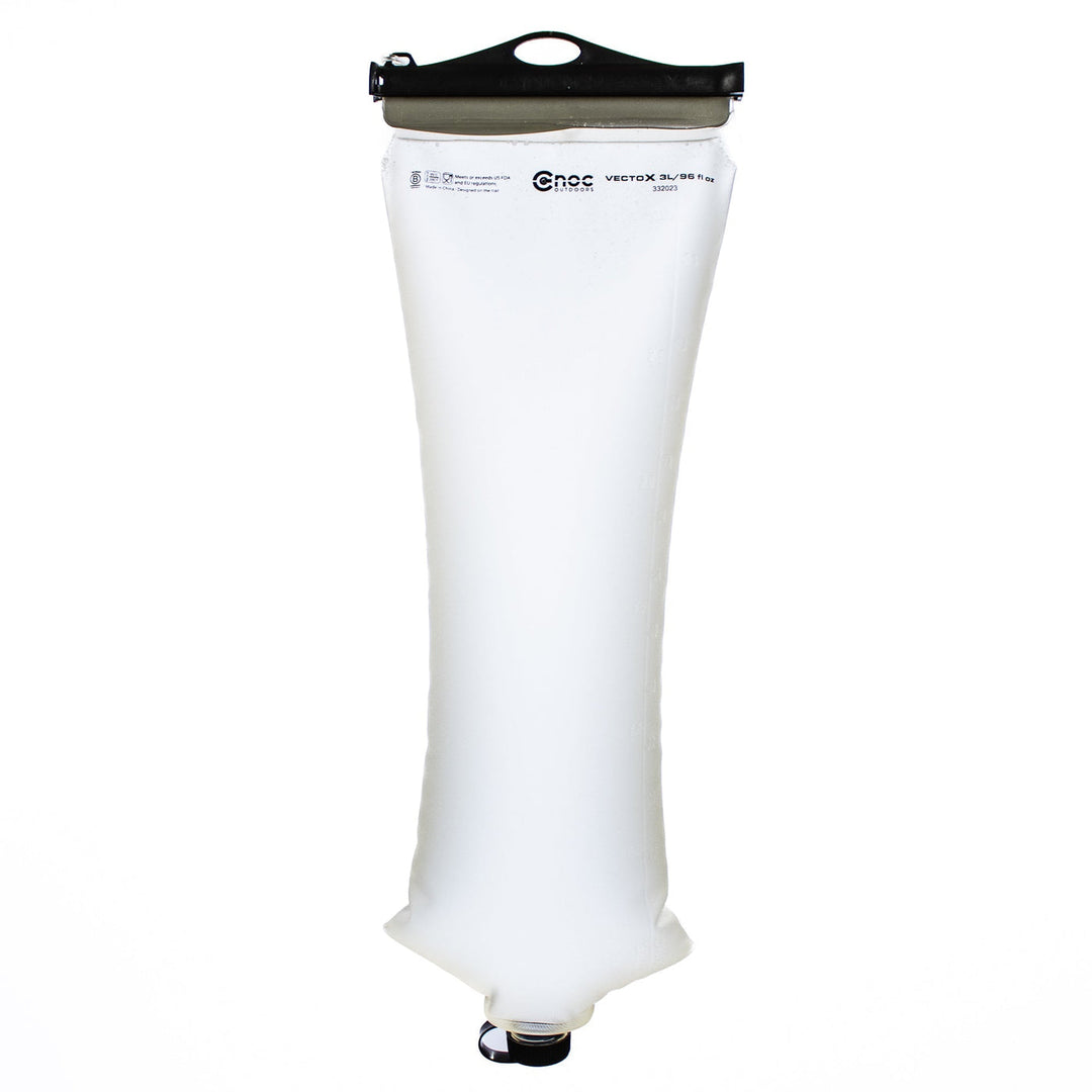 A transparent Cnoc VectoX 28mm water container with a black slider and cap