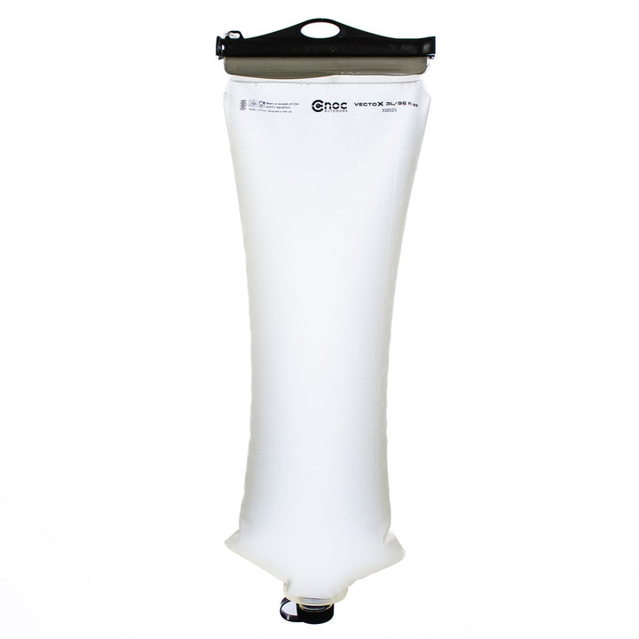 A transparent Cnoc VectoX 28mm water container with a black slider and cap