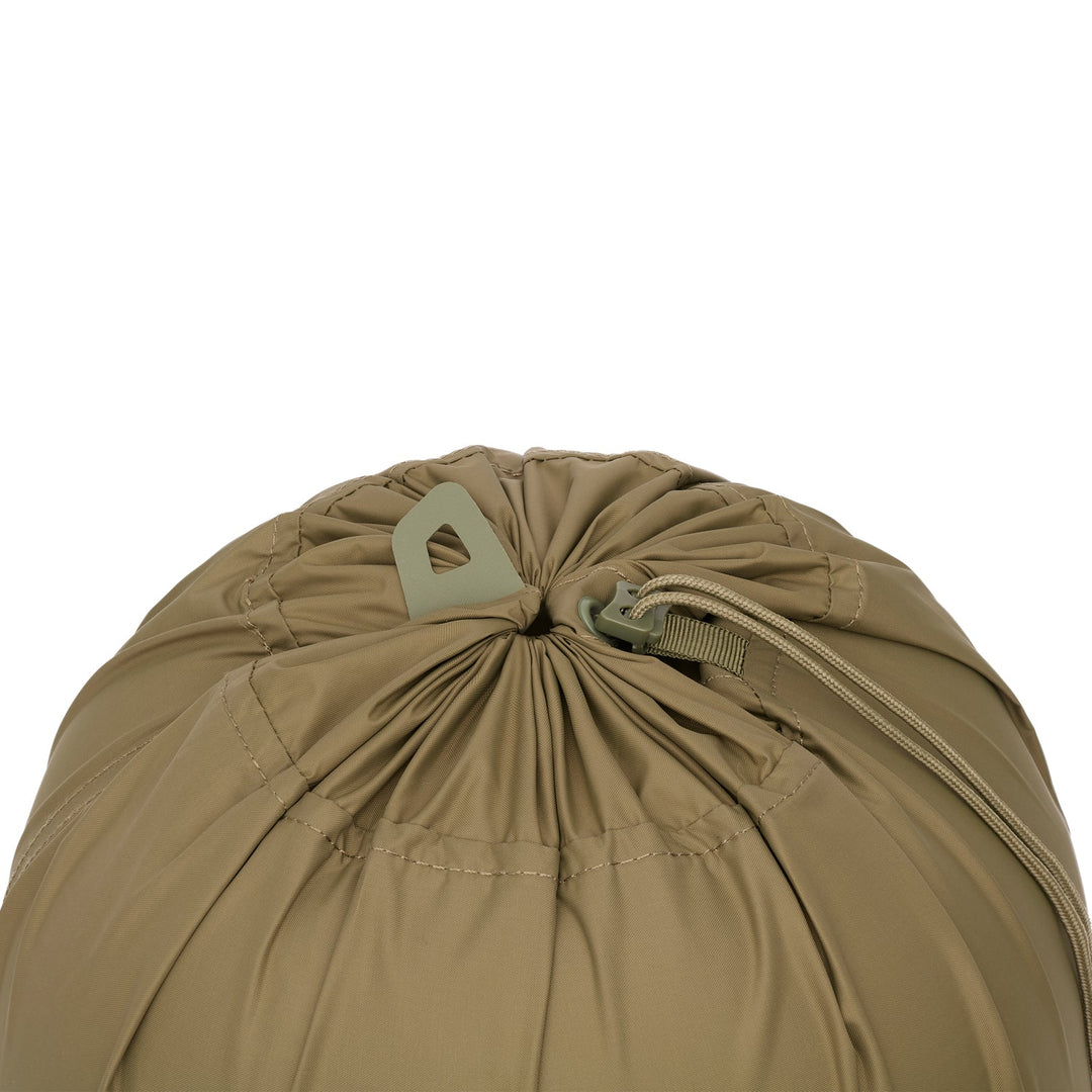 Khaki drawstring bag on a white background