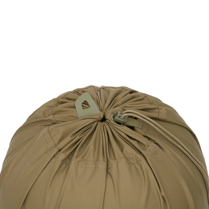 Khaki drawstring bag on a white background