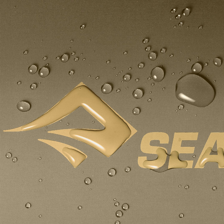 Logo with water droplets on a textured surface