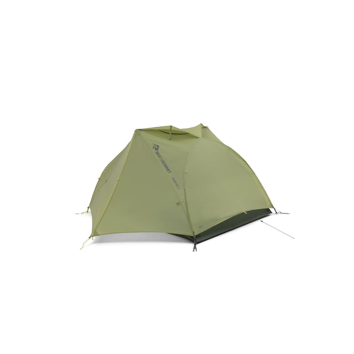 Green and dark grey tent on a white background.