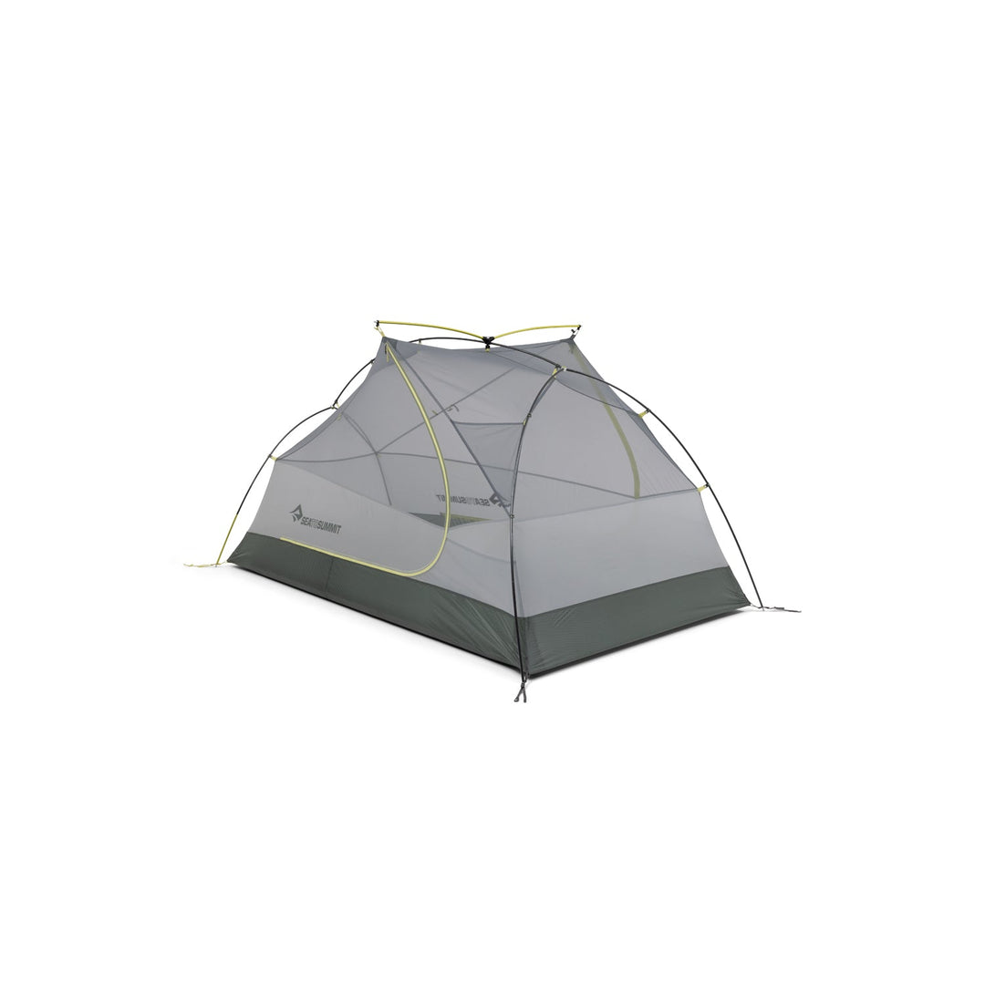 Grey mesh tent inner with dark grey tub floor on a white background.