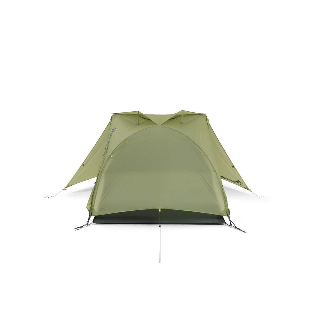 Light green tent with dark grey floor and two open doors on a white background.