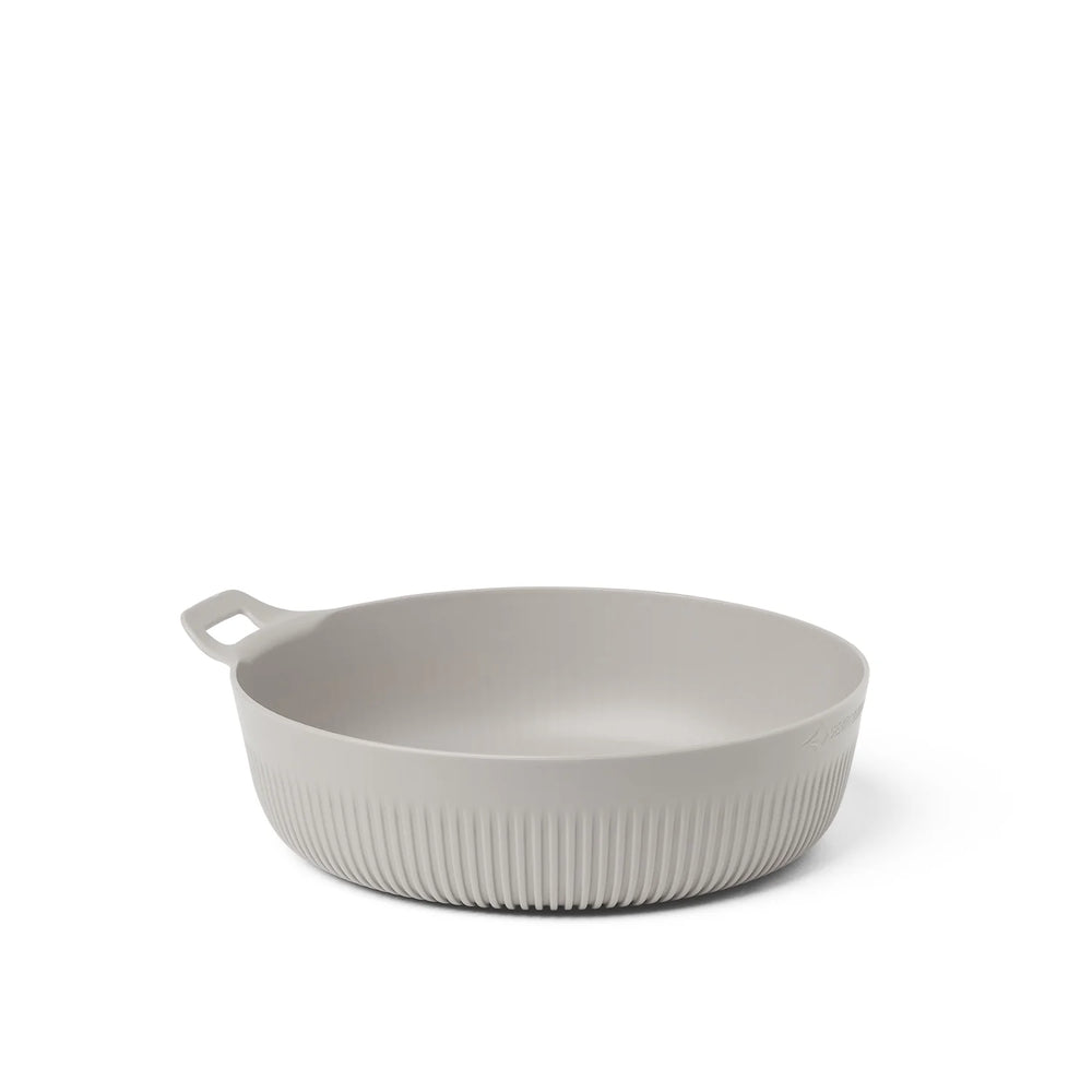 gray bowl with a handle on a white background