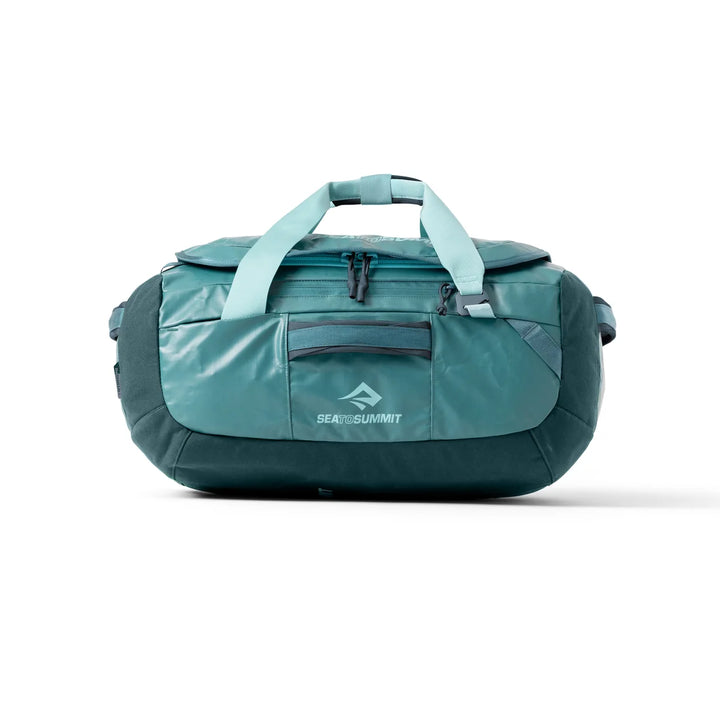 Teal duffel bag with Sea to Summit logo on a white background