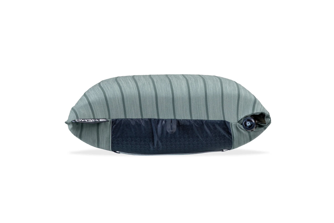 Inflatable camping pillow with a striped pattern on a white background