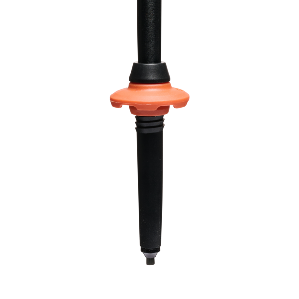 Trekking pole bottom with carbide tip and orange mud basket