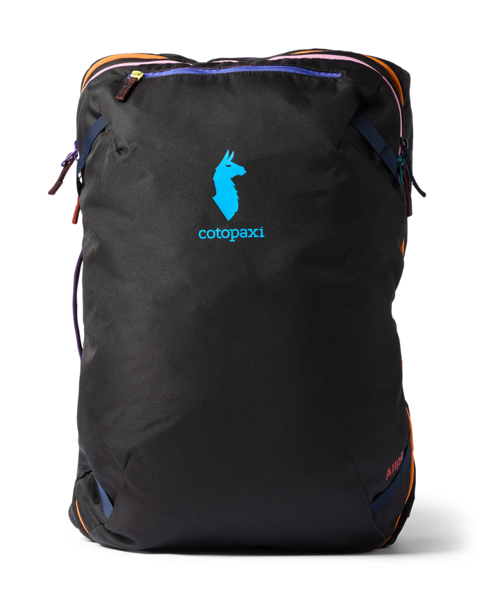 Black backpack with Cotopaxi logo on a white background