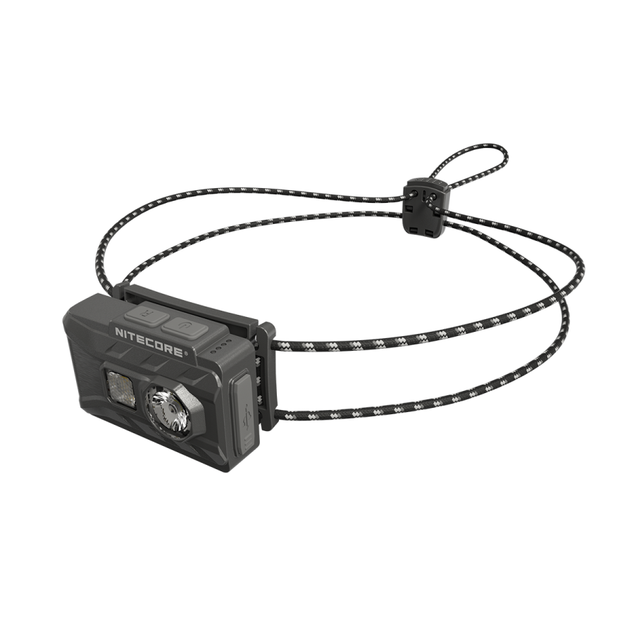 Nitecore headlight with lanyard on a white background