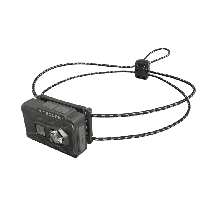 Nitecore headlight with lanyard on a white background