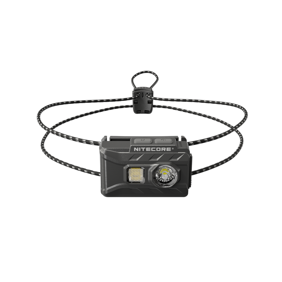 Nitecore headlight with a lanyard on a white background