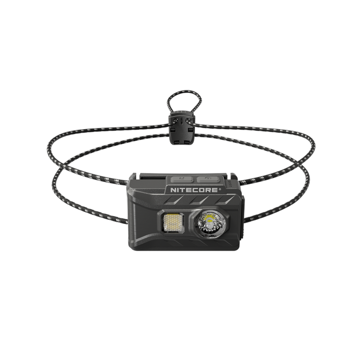Nitecore headlight with a lanyard on a white background