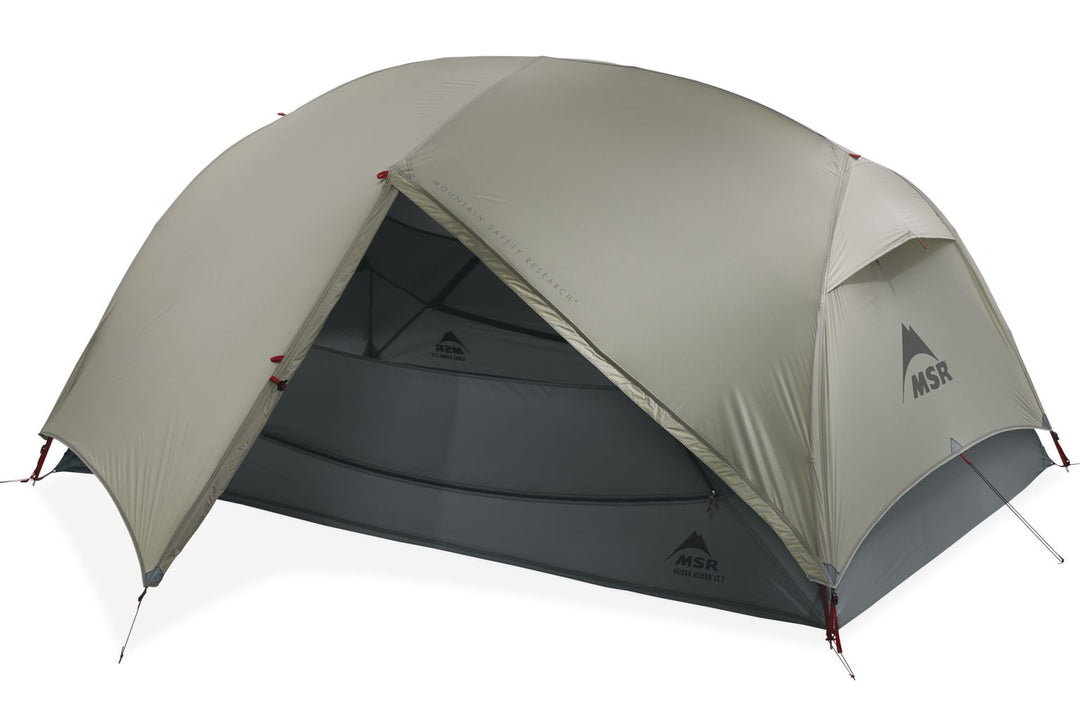 Tan and grey tent with MSR logo on a white background