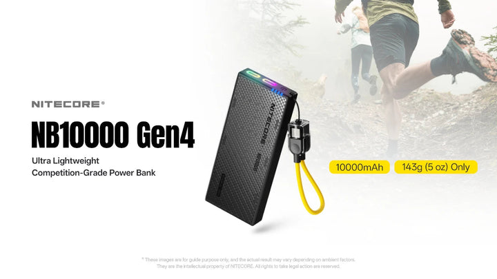 Nitecore power bank with features highlighted on a white background