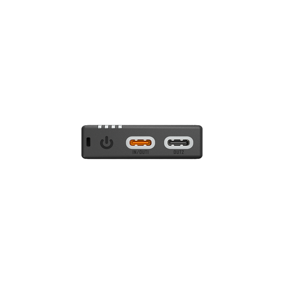 Black electronic device with ports on a white background