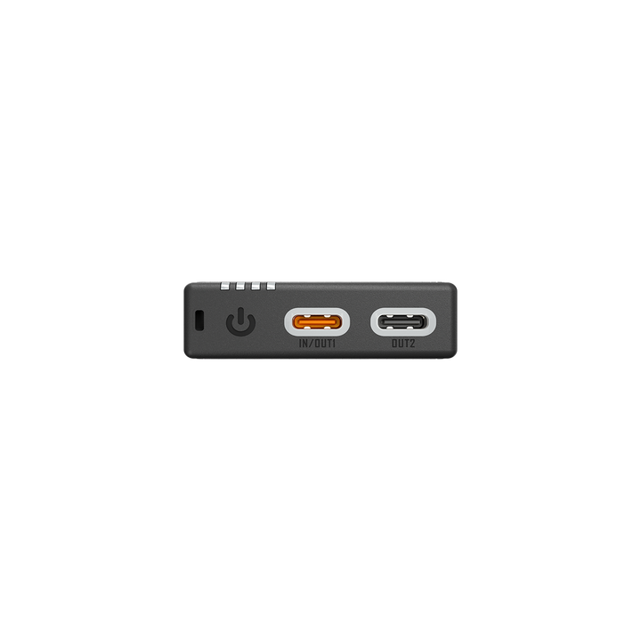 Black electronic device with ports on a white background