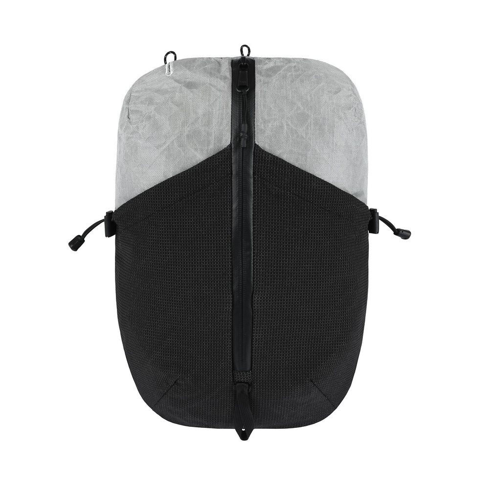 Black and gray backpack with a zipper on a white background