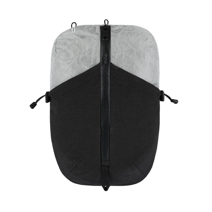 Black and gray backpack with a zipper on a white background