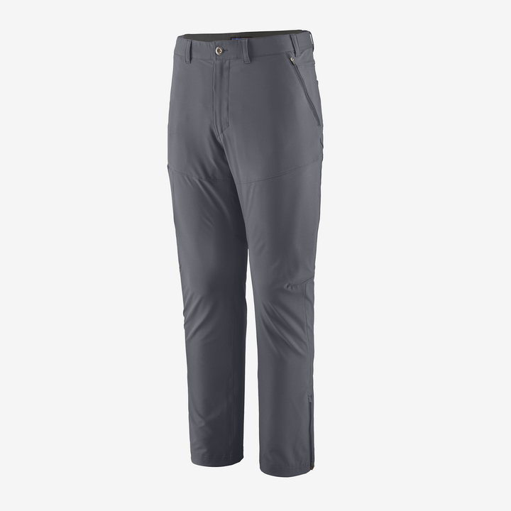 A pair of dark grey pants on a white background
