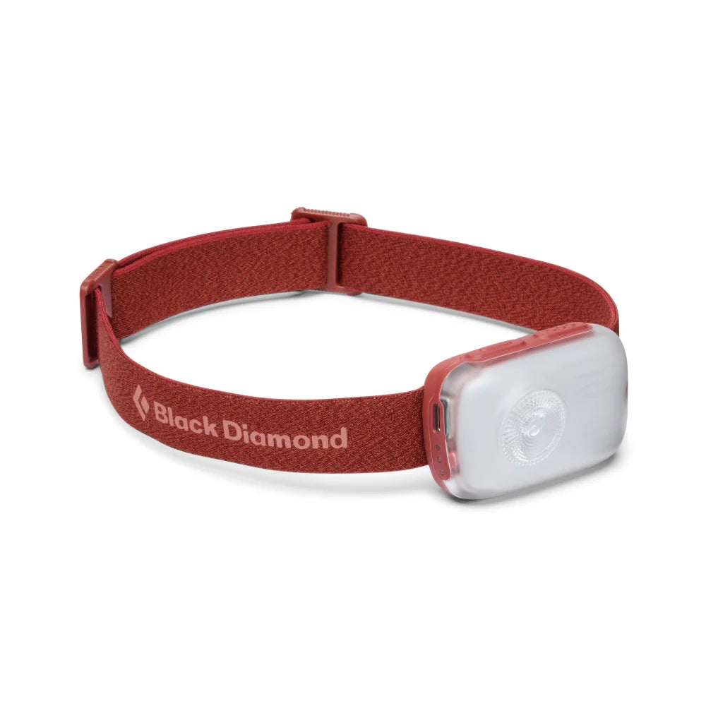Red headlamp with Black Diamond logo on a white background