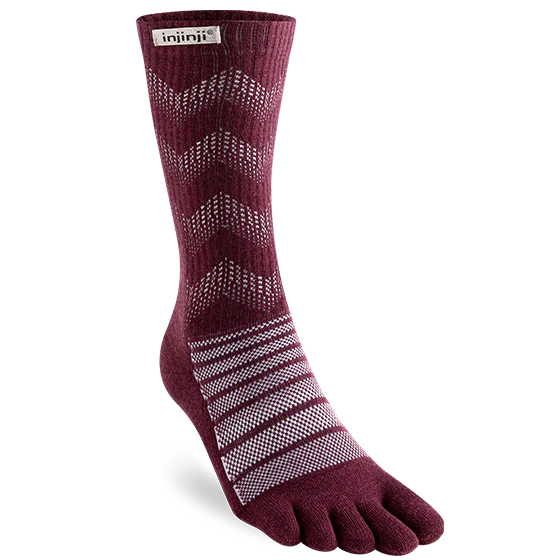 Red woolen toe sock with white pattern and Injinji label
