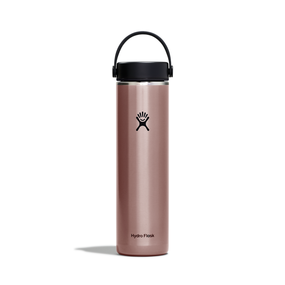 Rose metal water bottler with a pivoting handle and the Hydro Flask logo
