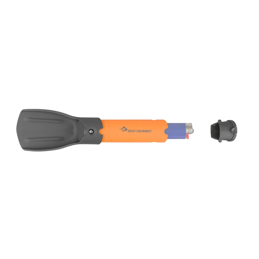 Telescopic nylon pocket trowel with a lighter stored inside the handle