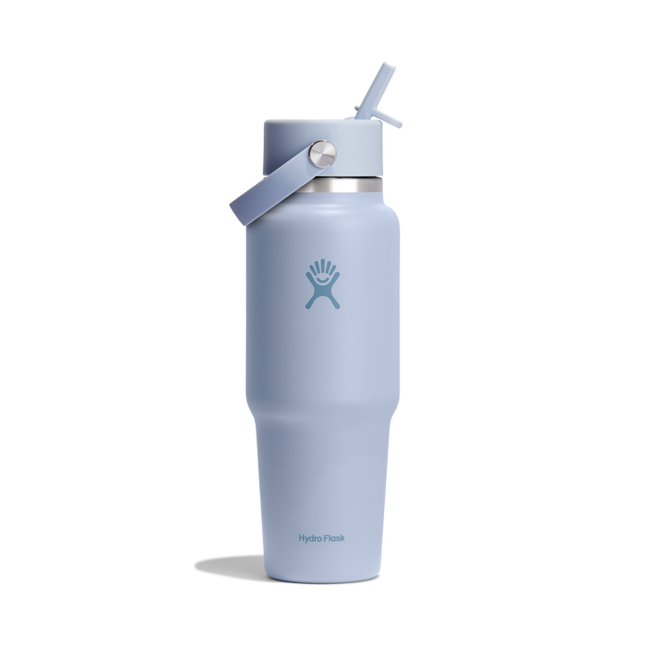 Pastel blue insulated water bottle with Hydro Flask logo on a white background