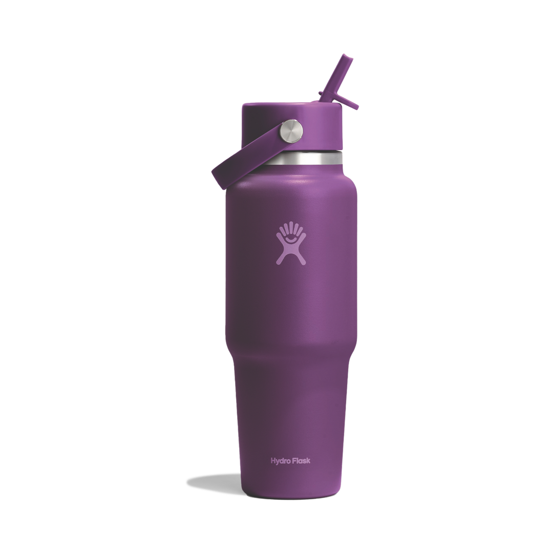Purple insulated water bottle with Hydro Flask logo on a white background