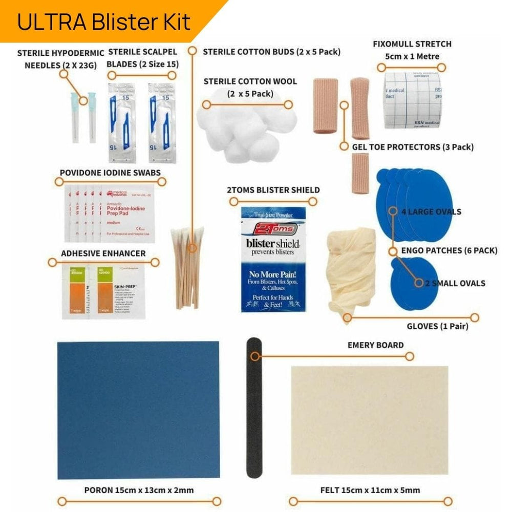 Contents of a first aid kit with labels