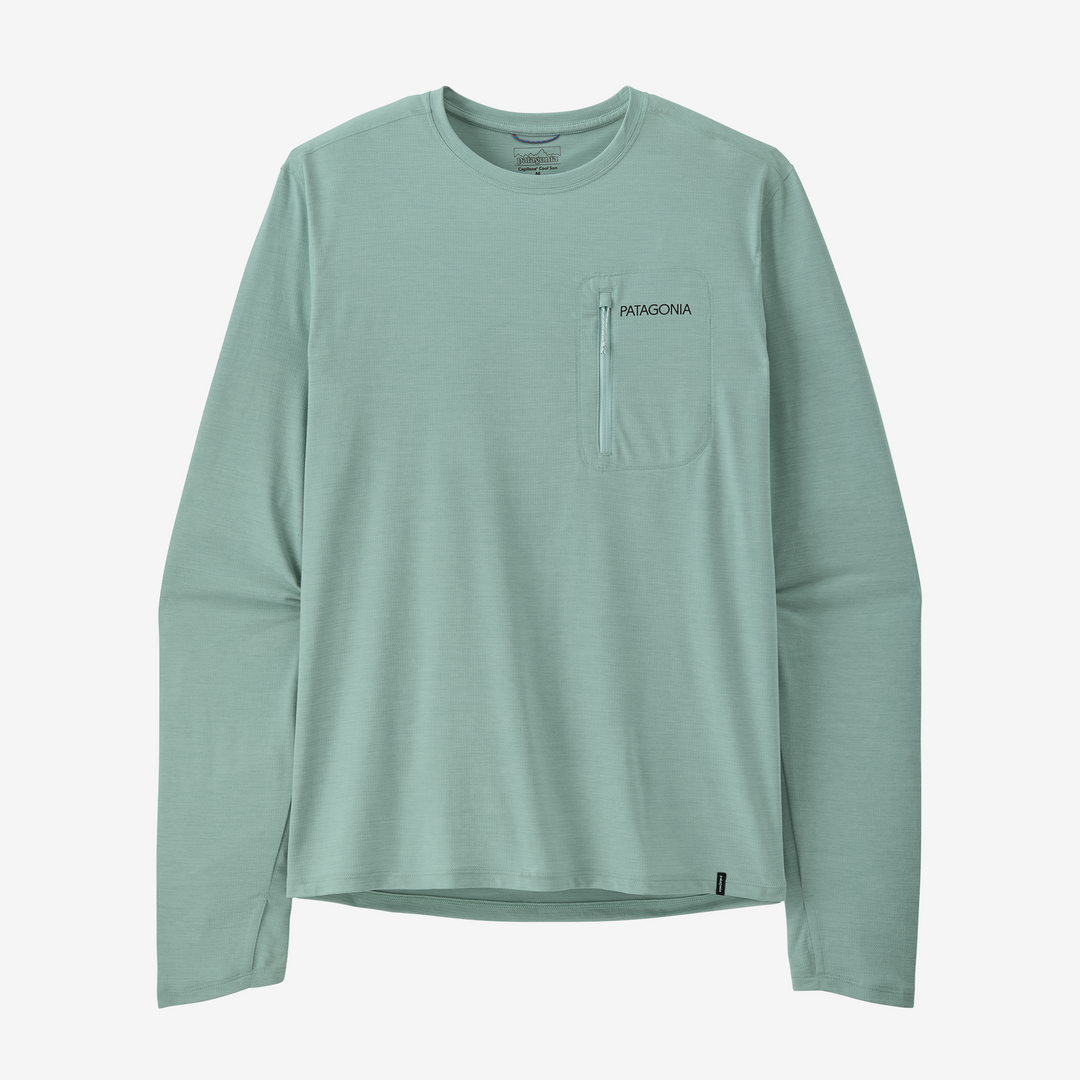 Light green long-sleeve shirt with Patagonia logo on a white background