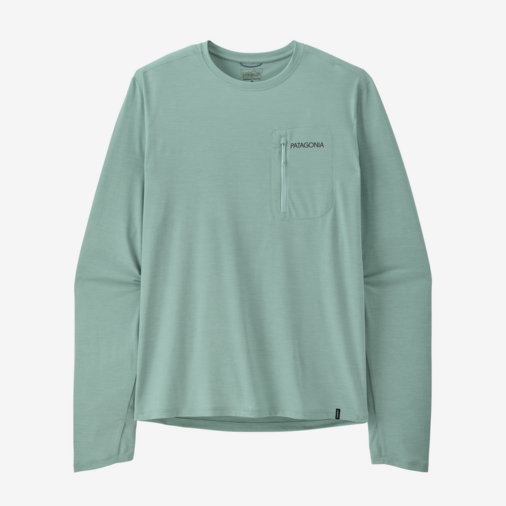 Light green long-sleeve shirt with Patagonia logo on a white background