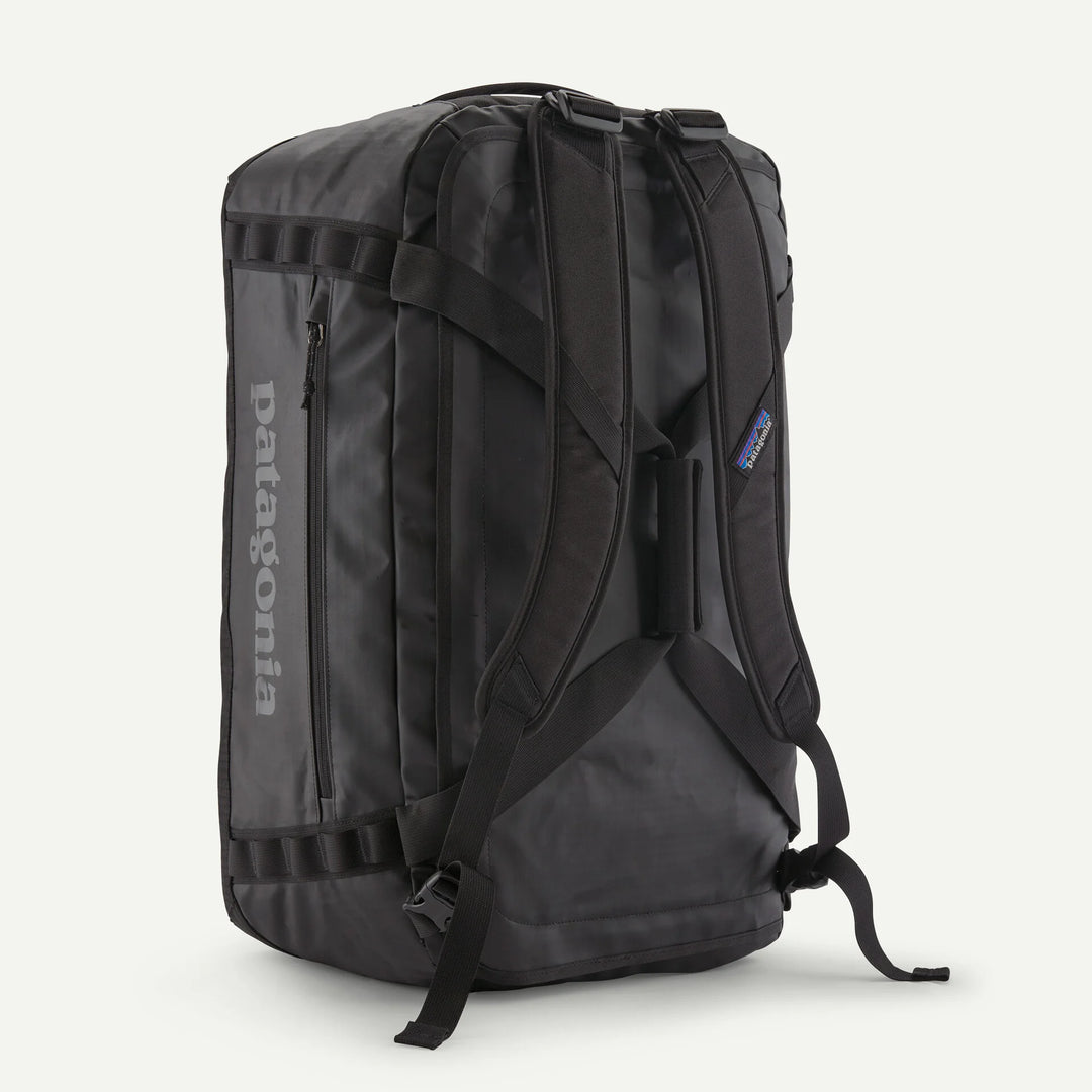 Black backpack with Patagonia logo on a white background
