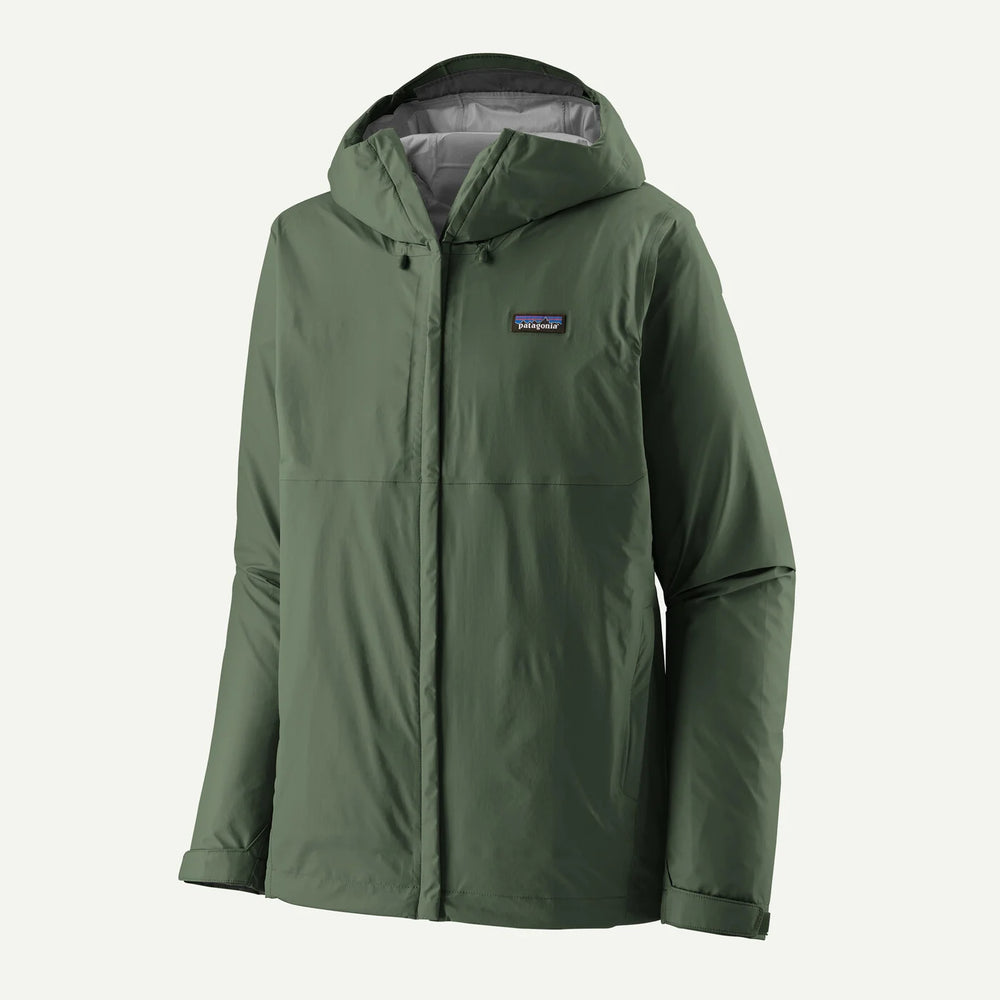Green rain jacket with a brand logo on a white background