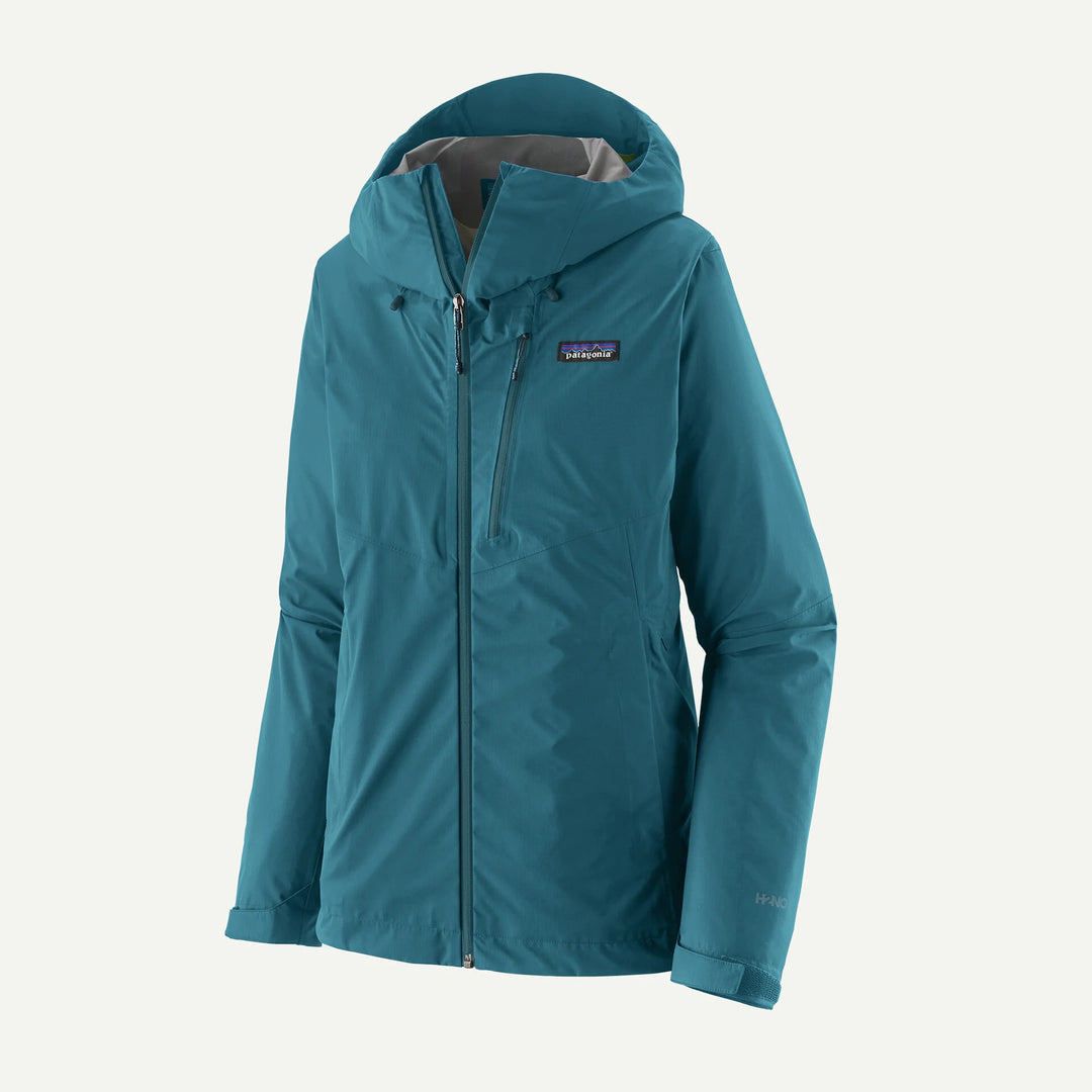 Teal jacket with a brand logo on a white background