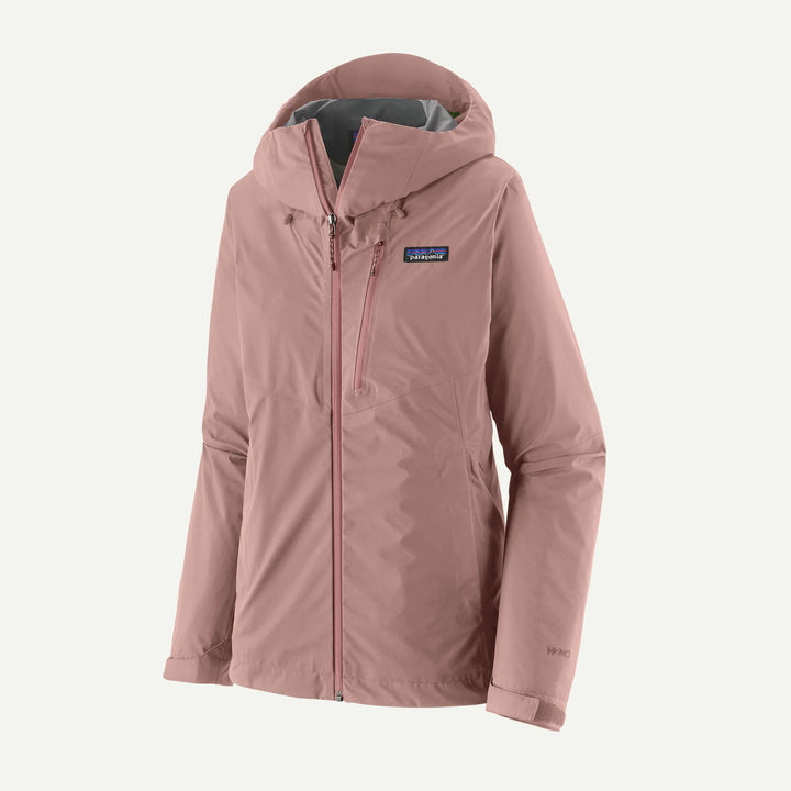 Pink raincoat with Patagonia logo on a white background