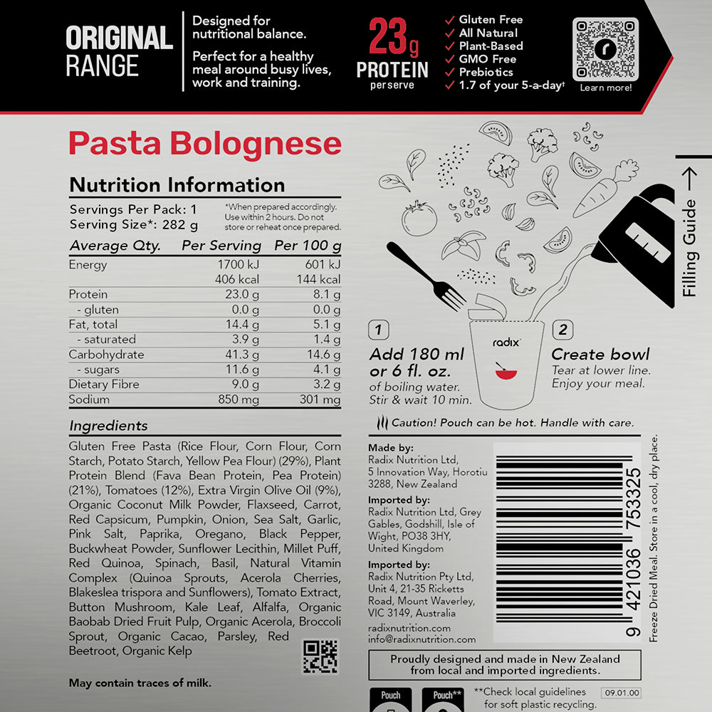 Radix Nutrition Original Meal Pasta Bolognese