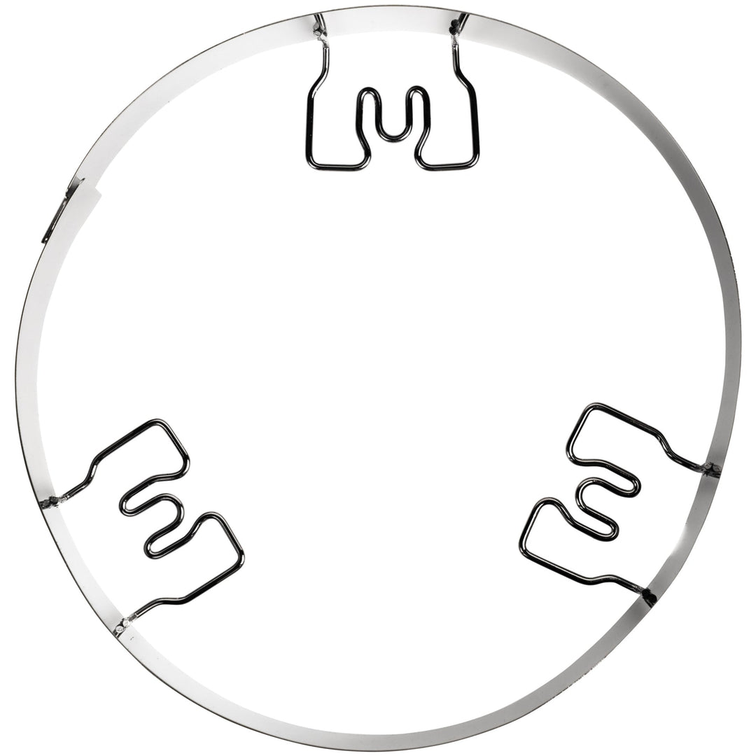 Metallic circular component with U-shaped and rectangular slots on a white background