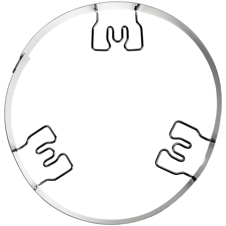 Metallic circular component with U-shaped and rectangular slots on a white background
