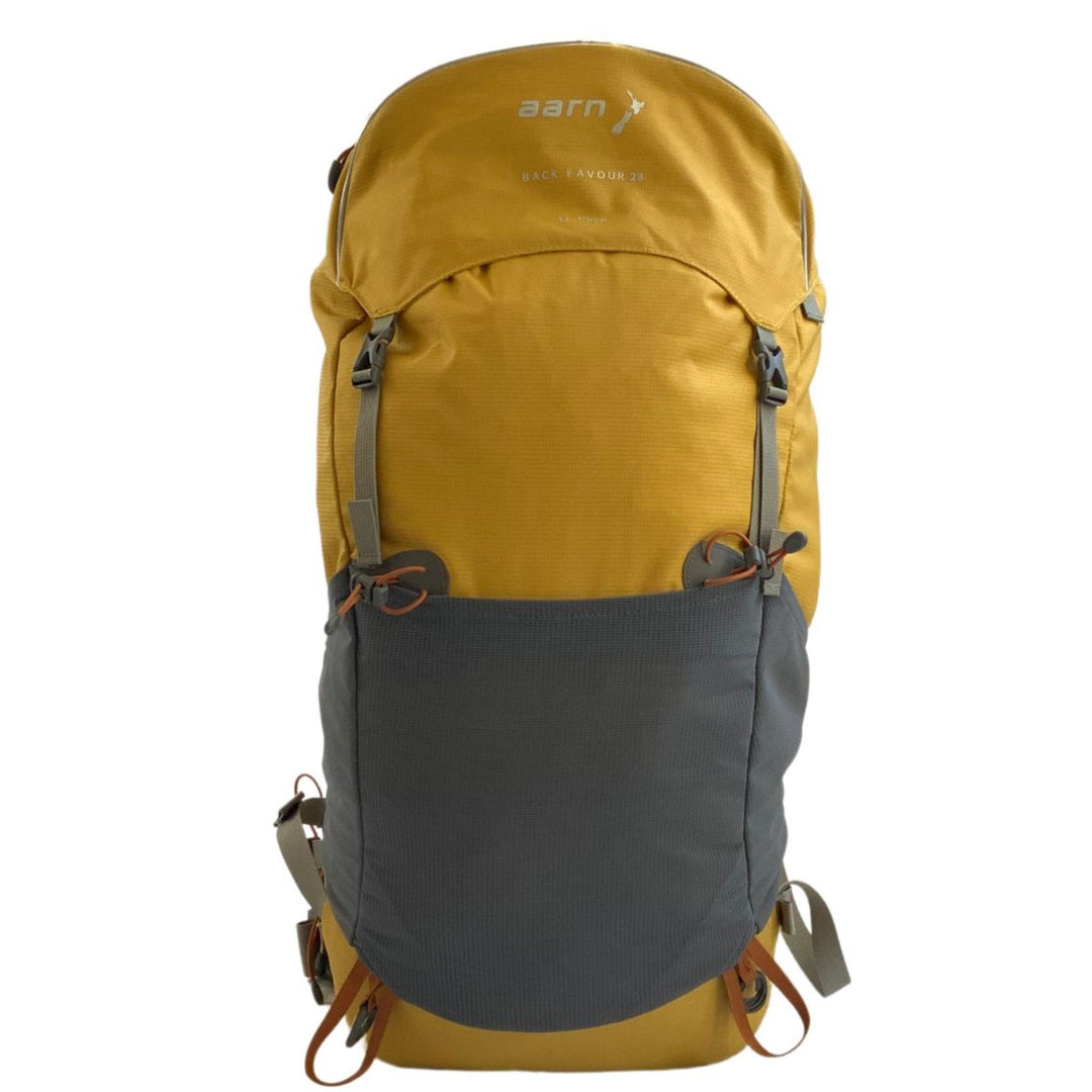 Yellow and gray backpack on a white background