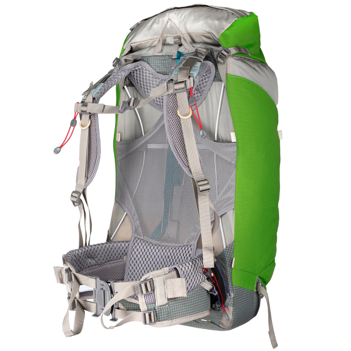 Green and grey hiking pack on a white background