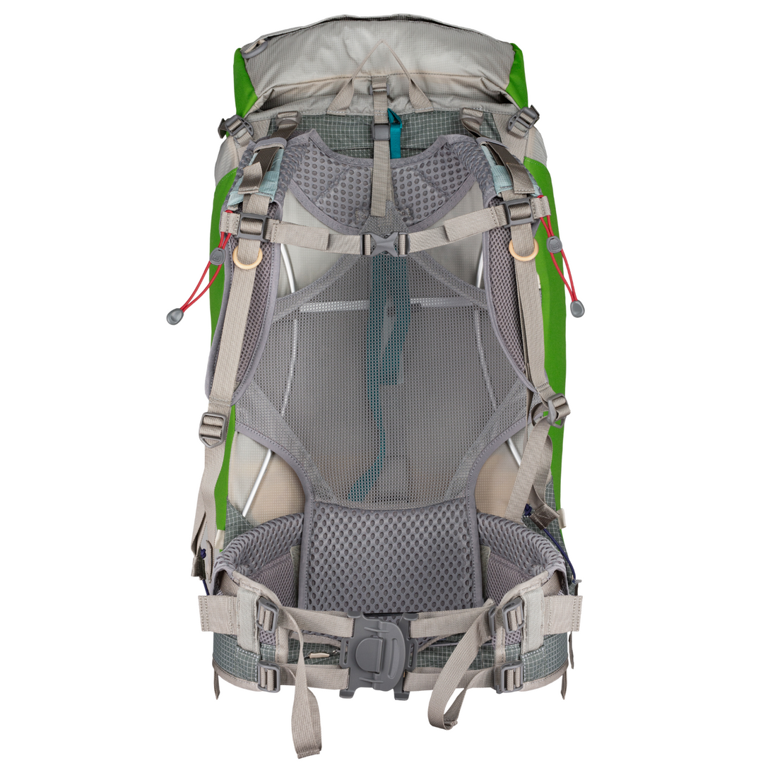 View of the harness of a hiking pack on a white background