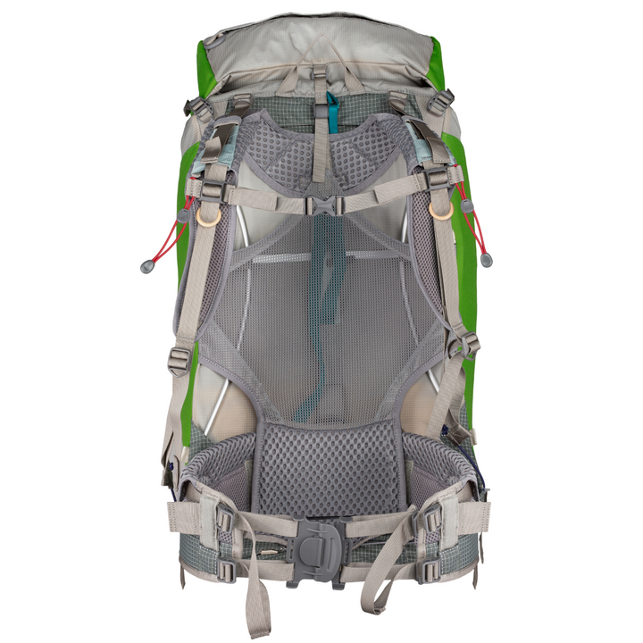 View of the harness of a hiking pack on a white background