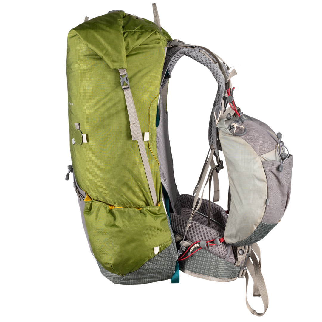 Green and grey hiking pack with front pockets